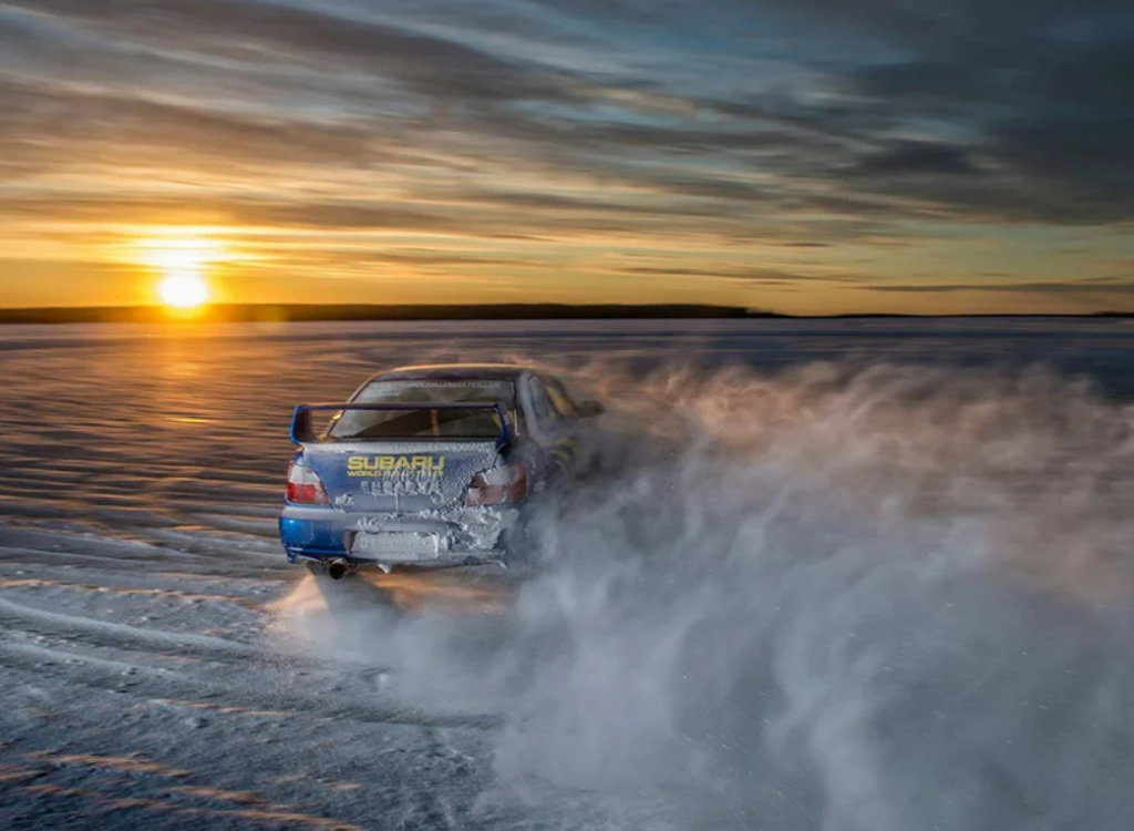 Car driving on ice in Finland